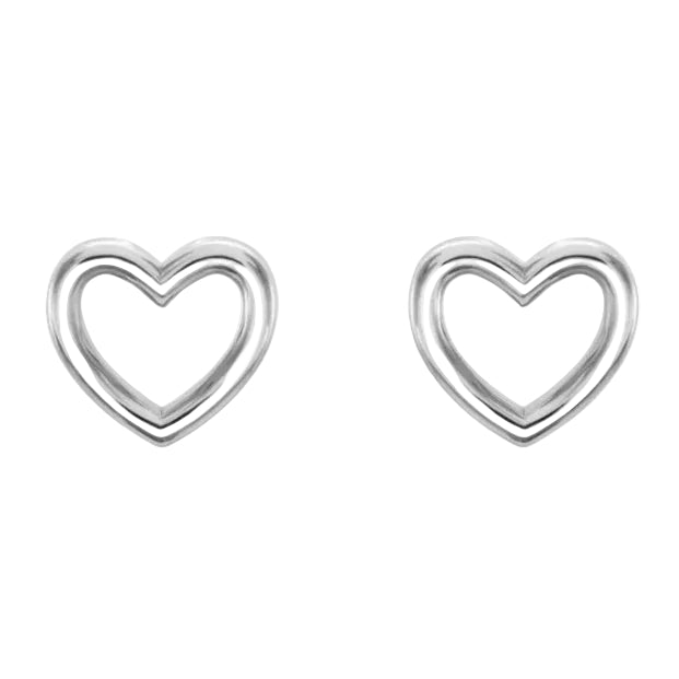 Pair of silver heart-shaped earrings on a white background